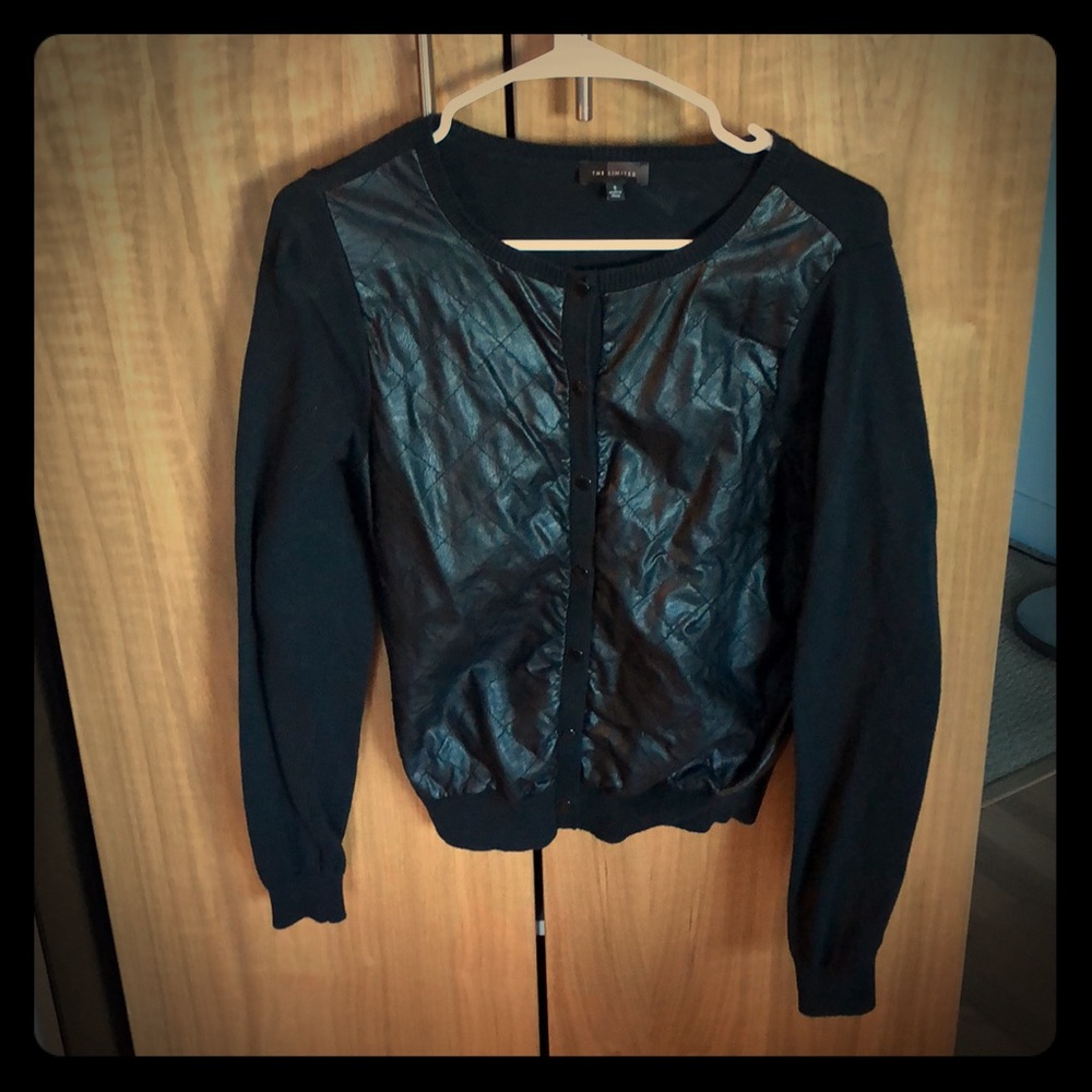 Black Cardigan with “Leather” Accents